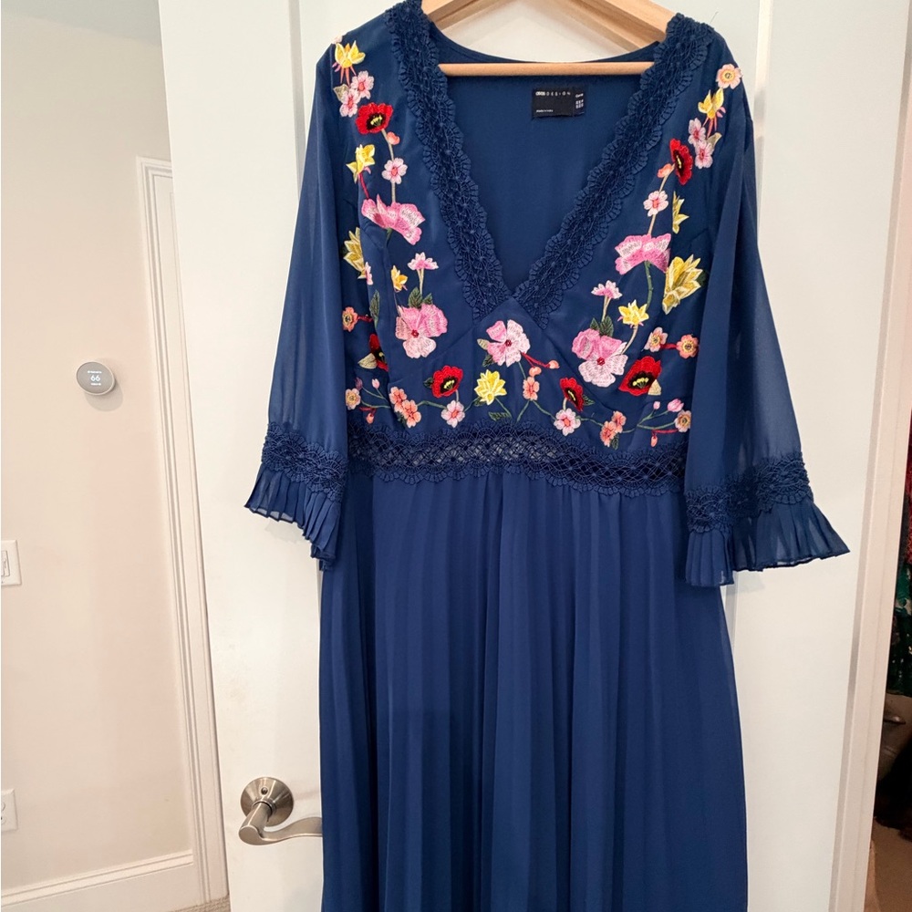 ASOS Navy Dress with Floral Embroidery